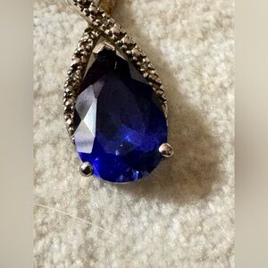 Elegant Blue Teardrop Silver925 (M marking) Pendant Necklace